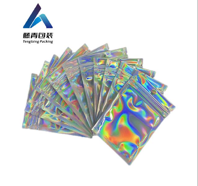 Moq 100 шт. печатная голографическая фольга Ziplock для упаковки пищевых продуктов пластиковые голограммные майларовые пакеты с застежкой-молнией