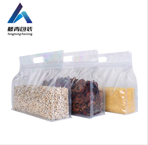 Horizontal octagonal sealed transparent self sealing tote bag, plastic leisure food dry goods hand-held packaging bag